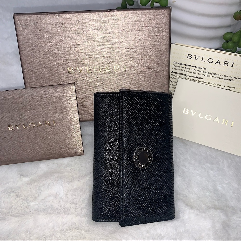 Black Bulgari Calf Leather Key Holder